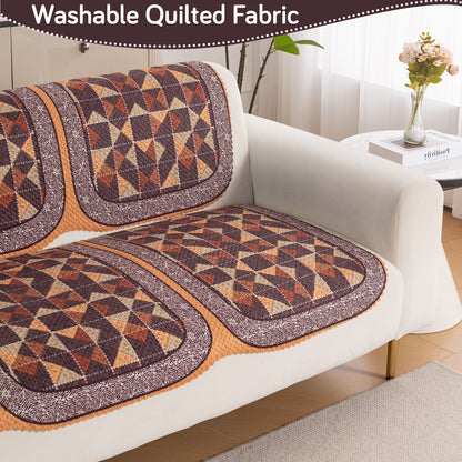 HeavenHue Fleece Soft Touch Quilted Sofa Cover Set Washable Sofa Panel for Seat & Back - Rustic Mosaic