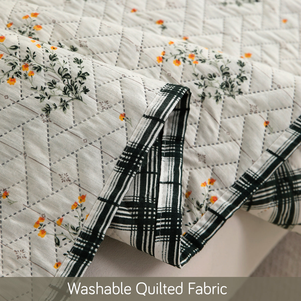 'Homehues' Printed Quilted Sofa Cover Mats, Light Green Ash Gypsy Flower