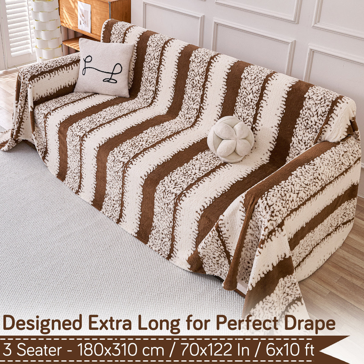 Buy Desert Brown Colour Luxury Wavy Plush Sofa Throw – 3 Seater Sofas | HOKIPO