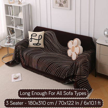 WaveLoom Collection Printed Chenille Sofa Cover Throw Blanket, Dark Coffee