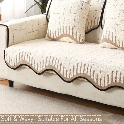Premium Supple Soft Wavy with Curve Sofa Cover Mat, Cream Brown