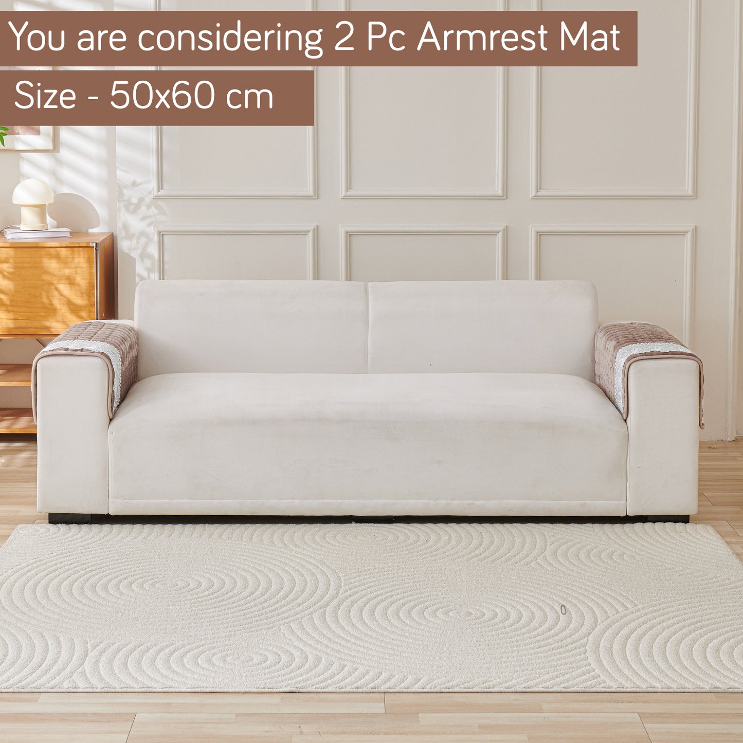 BelleLace Series Premium Imperial Milk Velvet Sofa Cover Mat with Lace Design -  Mocha Brown