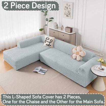 Aria Nova Bubble 2-Piece Stretchable L Shape Sofa Cover with Left Chaise, Light Grey