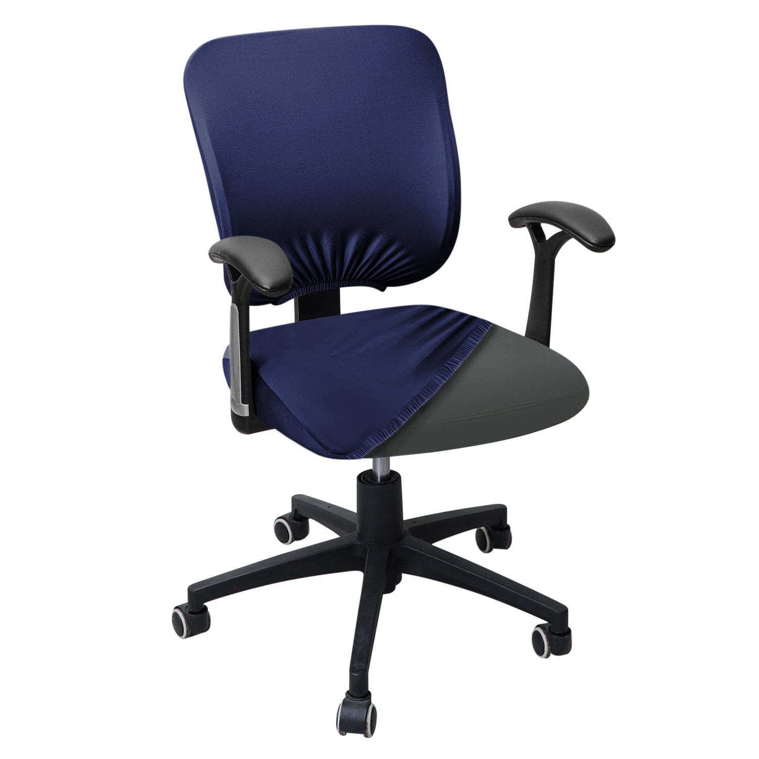Navy Blue Stretchable Jacquard Regular Office Chair Cover | Hokipo