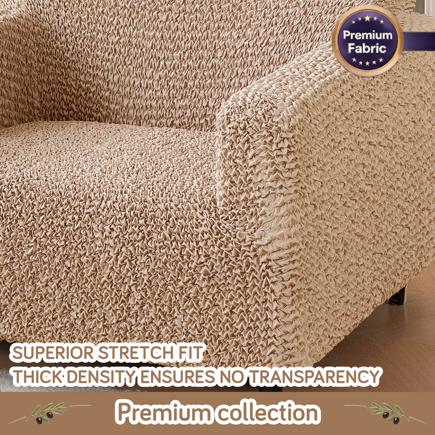 Italian Belissia Luxe Series' Super Stretchable Microfiber 1/2/3 Seater Sofa Cover, Latte Beige