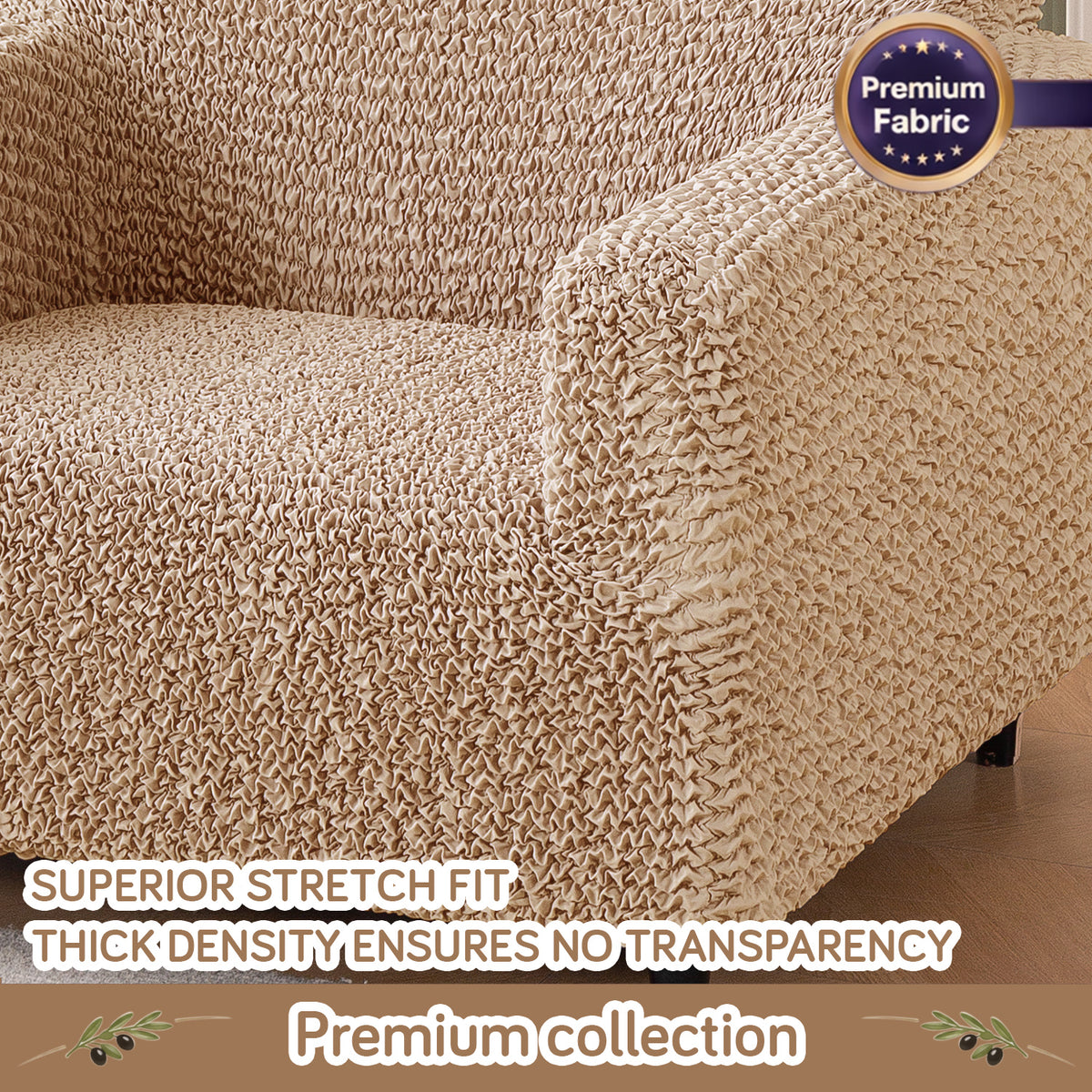 Italian Belissia Luxe Series' Super Stretchable Microfiber 1/2/3 Seater Sofa Cover, Latte Beige