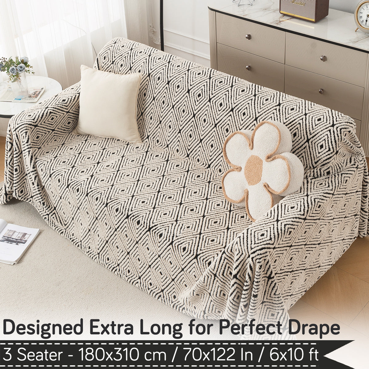 Buy Geometric Diamond Noirea Series Luxury Plush Sofa Throw – 3 Seater Sofas | HOKIPO