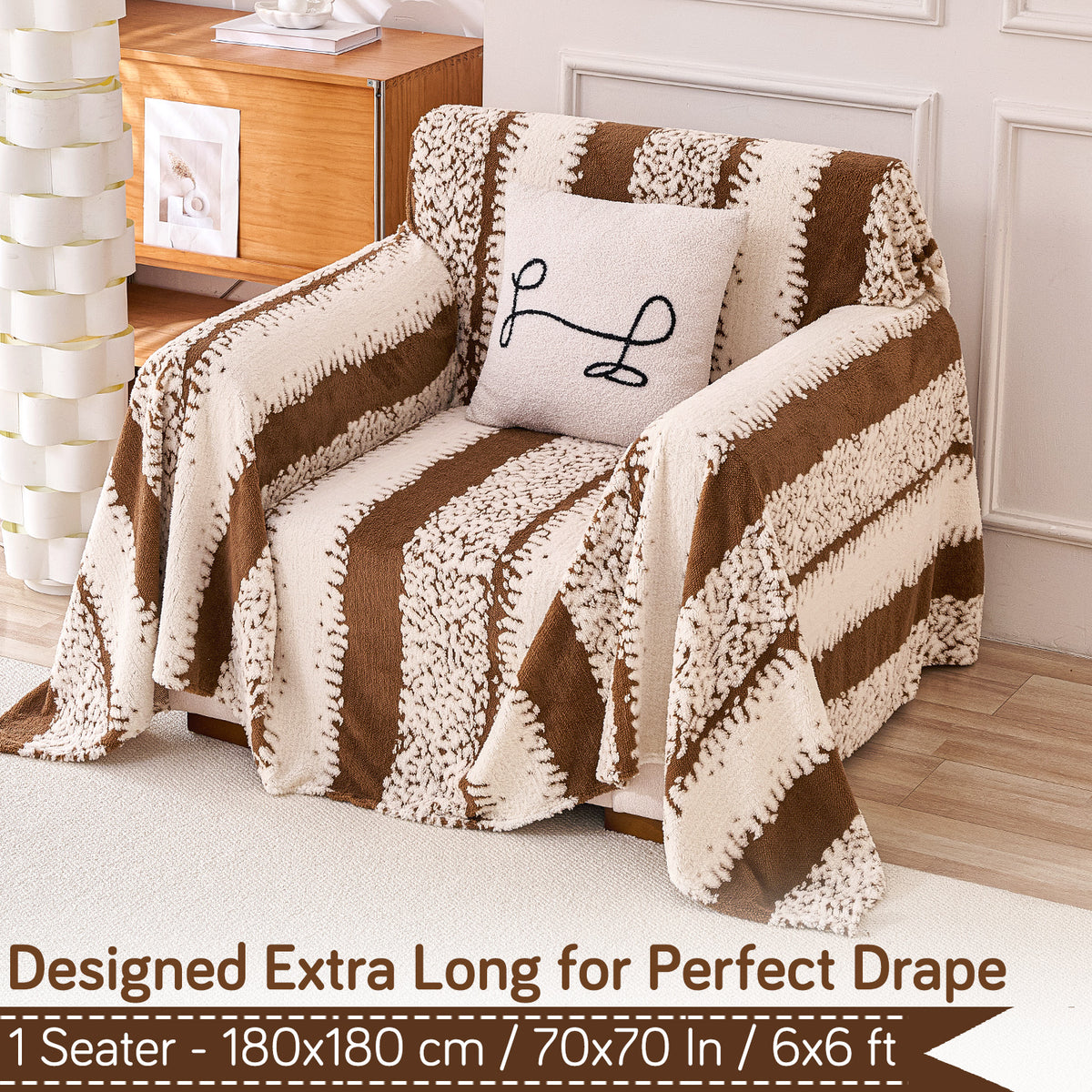 Buy Desert Brown Colour Luxury Wavy Plush Sofa Throw – 1 Seater Sofas | HOKIPO