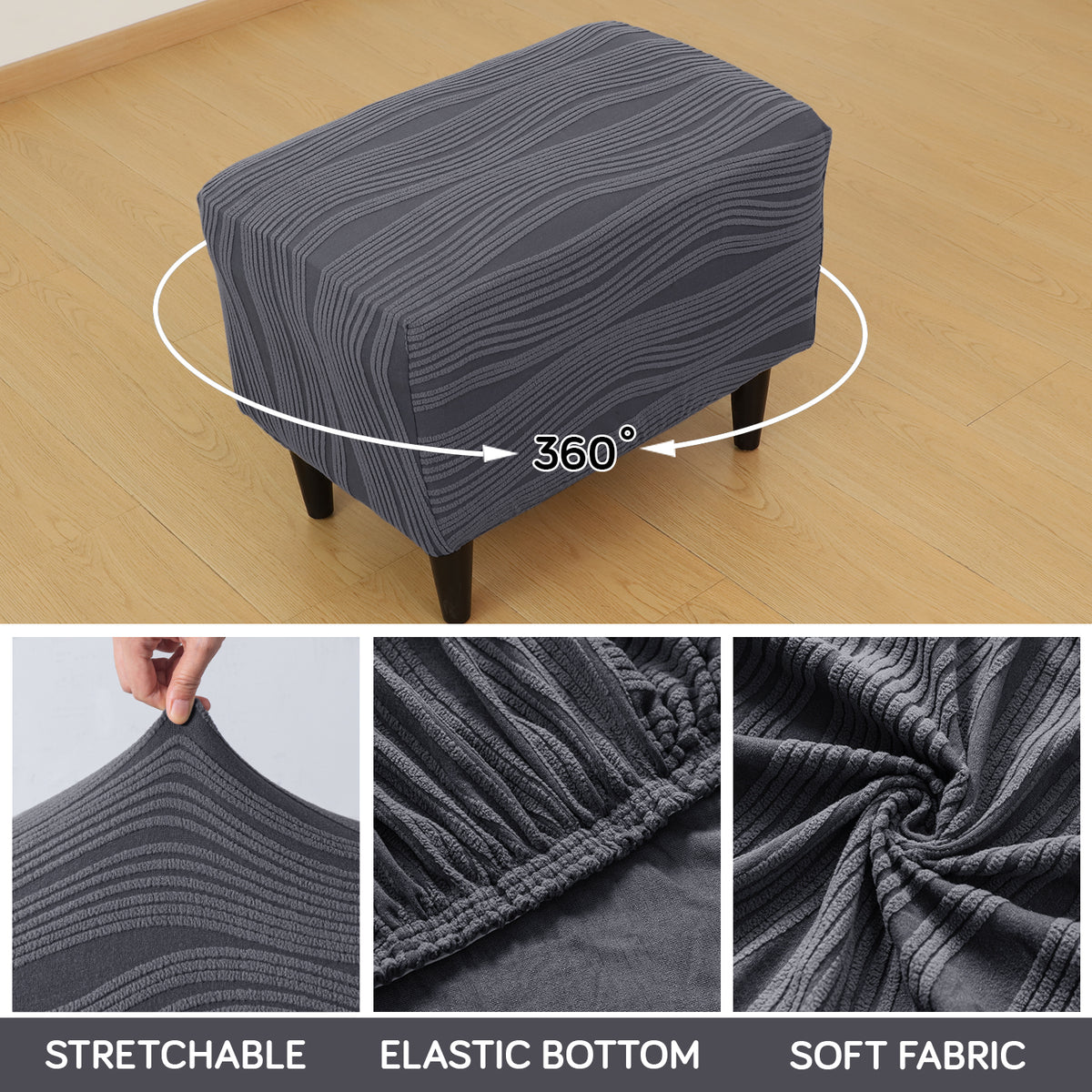 Nestiva Series Knitting Jacquard Stretchable Footstool Cover - Porpoise Grey