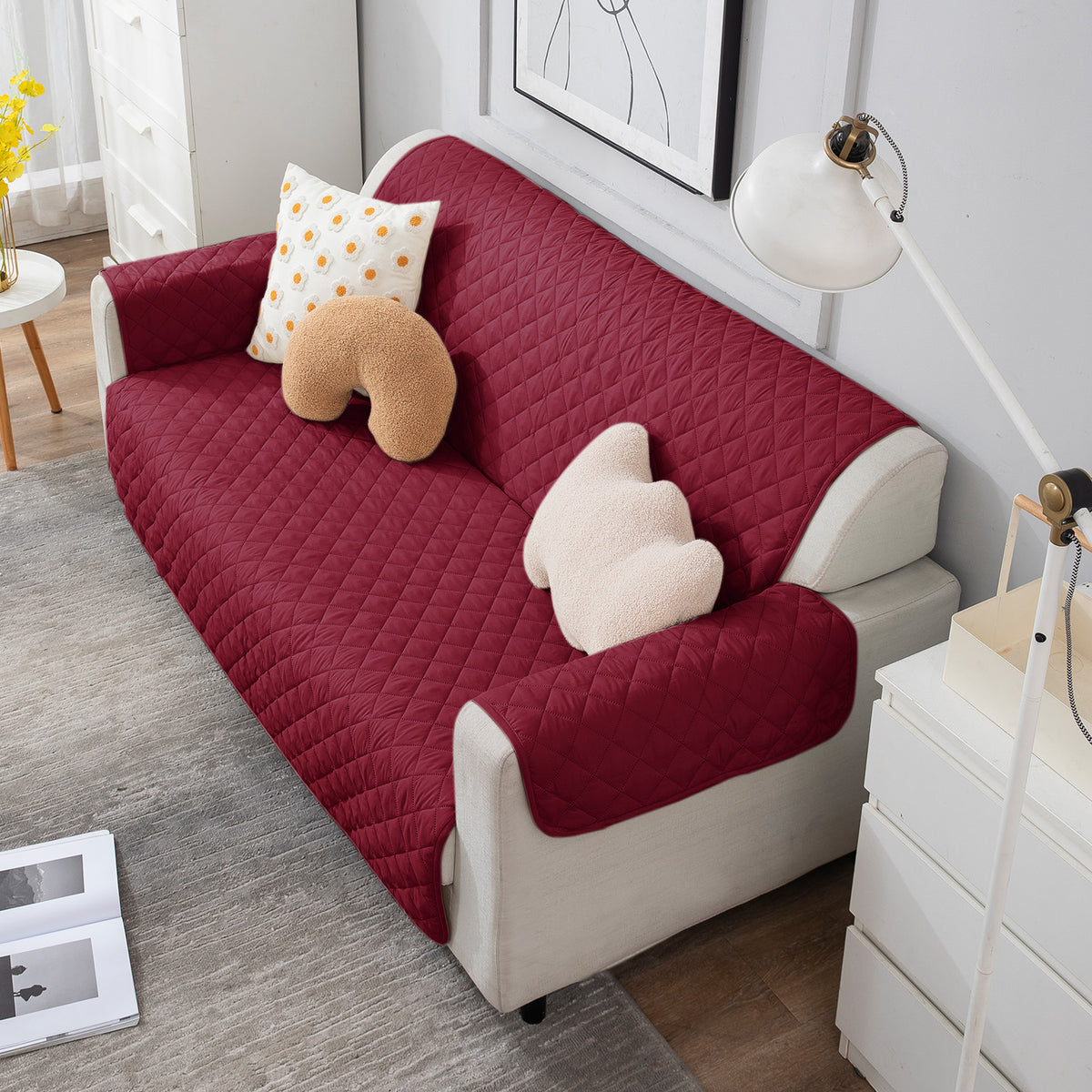 Maroon Polyester quilted elegant 3 seater sofa cover