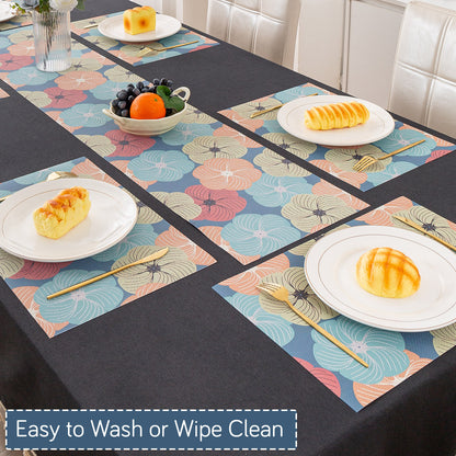 Color Splash PVC Mats for Dining Table, Floral Wheel - Teal Blue