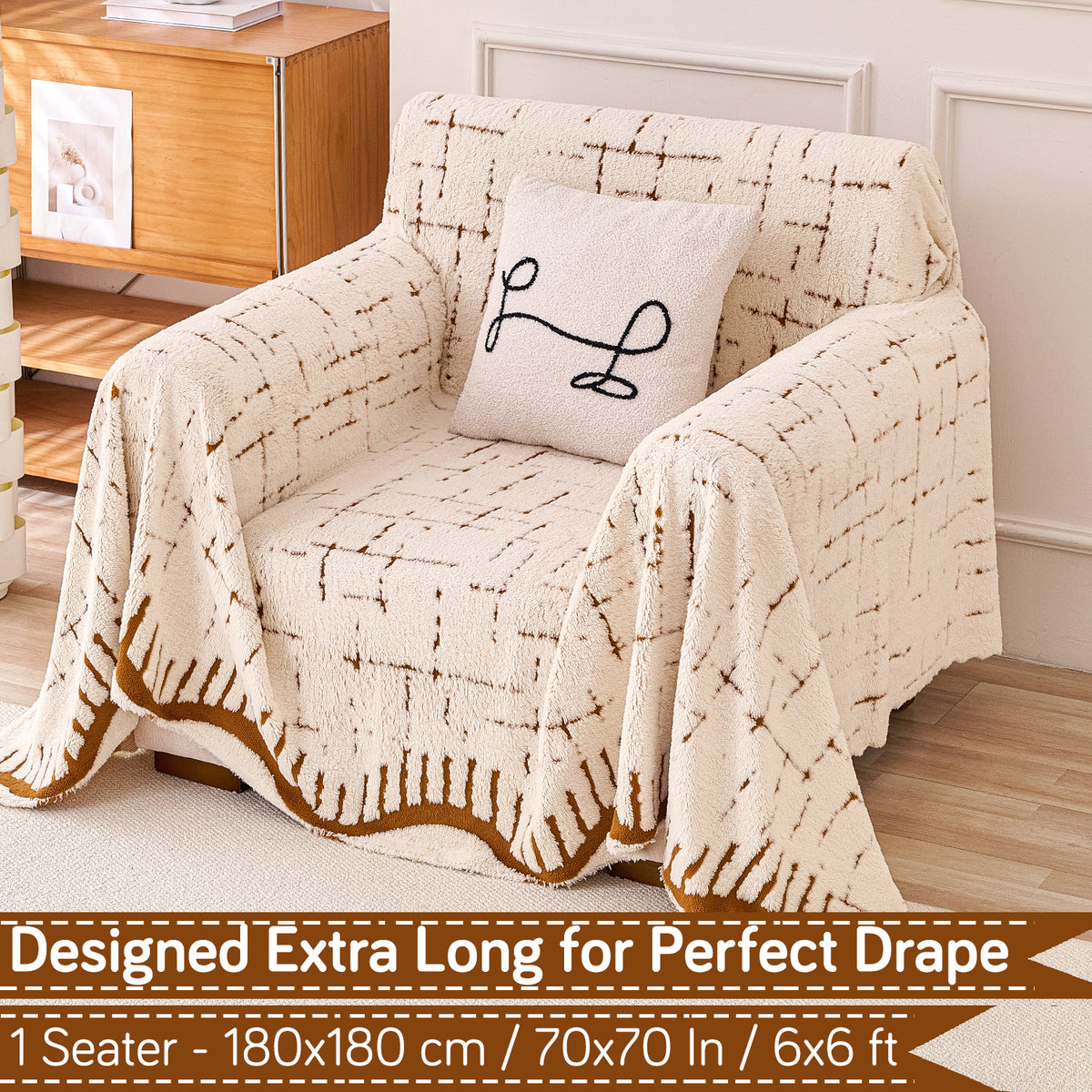 Buy Cream Brown Colour Supple Soft Wavy Plush Sofa Throw – Single Seater Sofas | HOKIPO