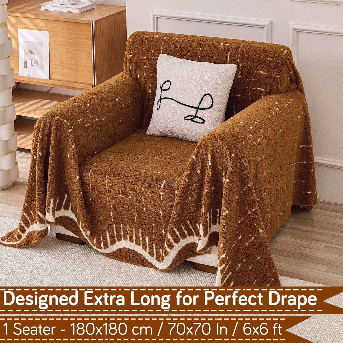 Buy Brown Colour Supple Soft Wavy Plush Sofa Throw – Single Seater Sofas | HOKIPO