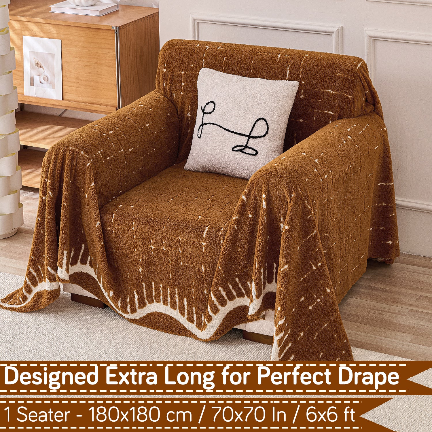 Buy Brown Colour Supple Soft Wavy Plush Sofa Throw – Single Seater Sofas | HOKIPO