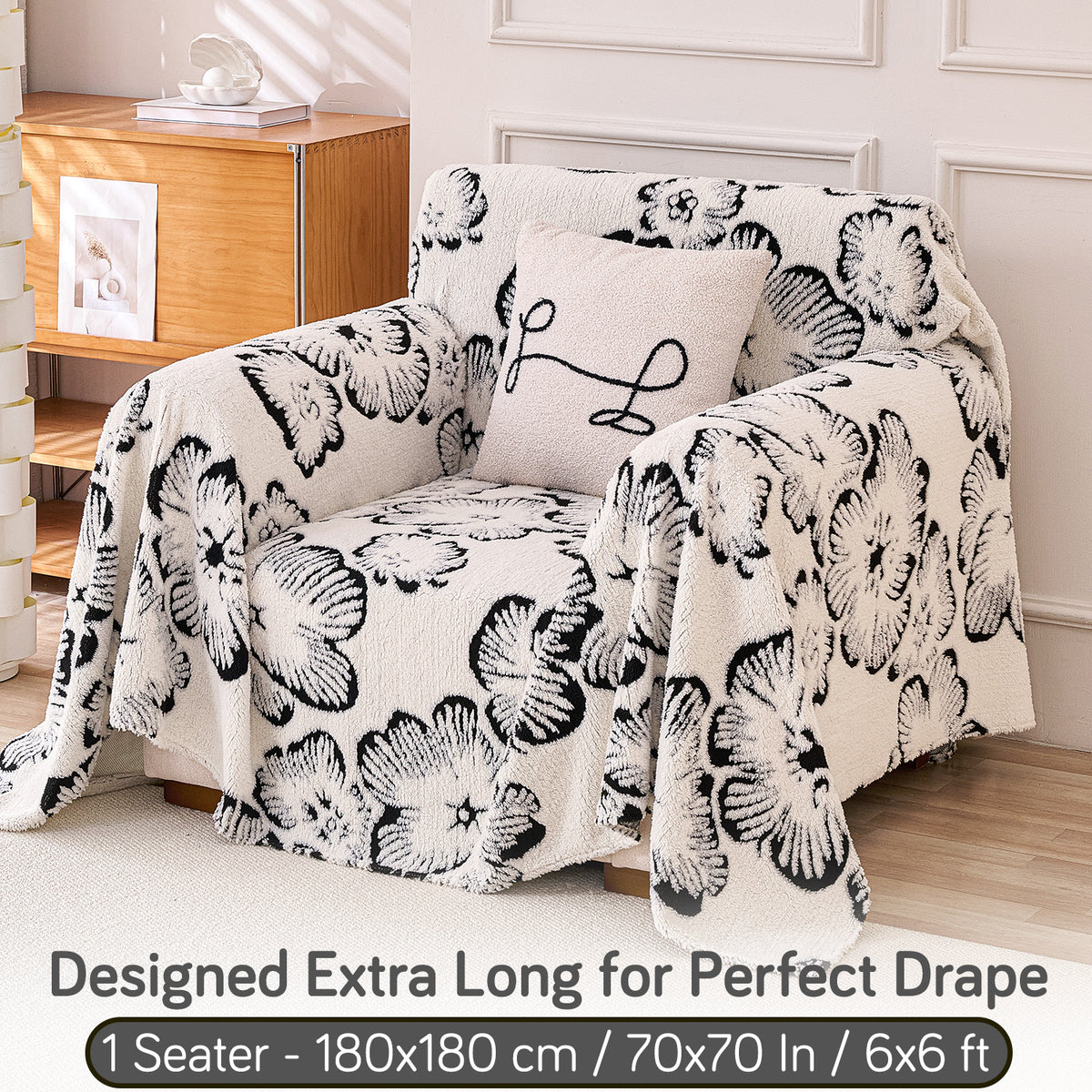 Buy Ivory Blossom Colour Camellia Blossom Luxury Plush Sofa Throw – Single Seater Sofa | HOKIPO