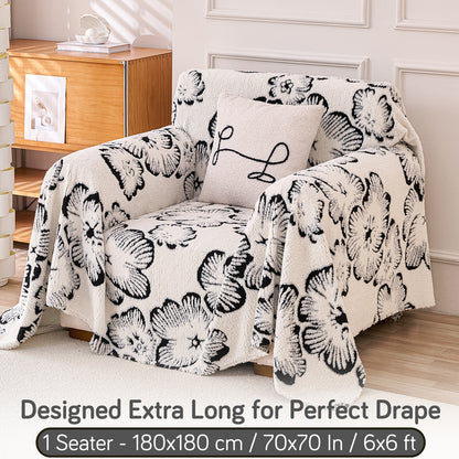 Buy Ivory Blossom Colour Camellia Blossom Luxury Plush Sofa Throw – Single Seater Sofa | HOKIPO