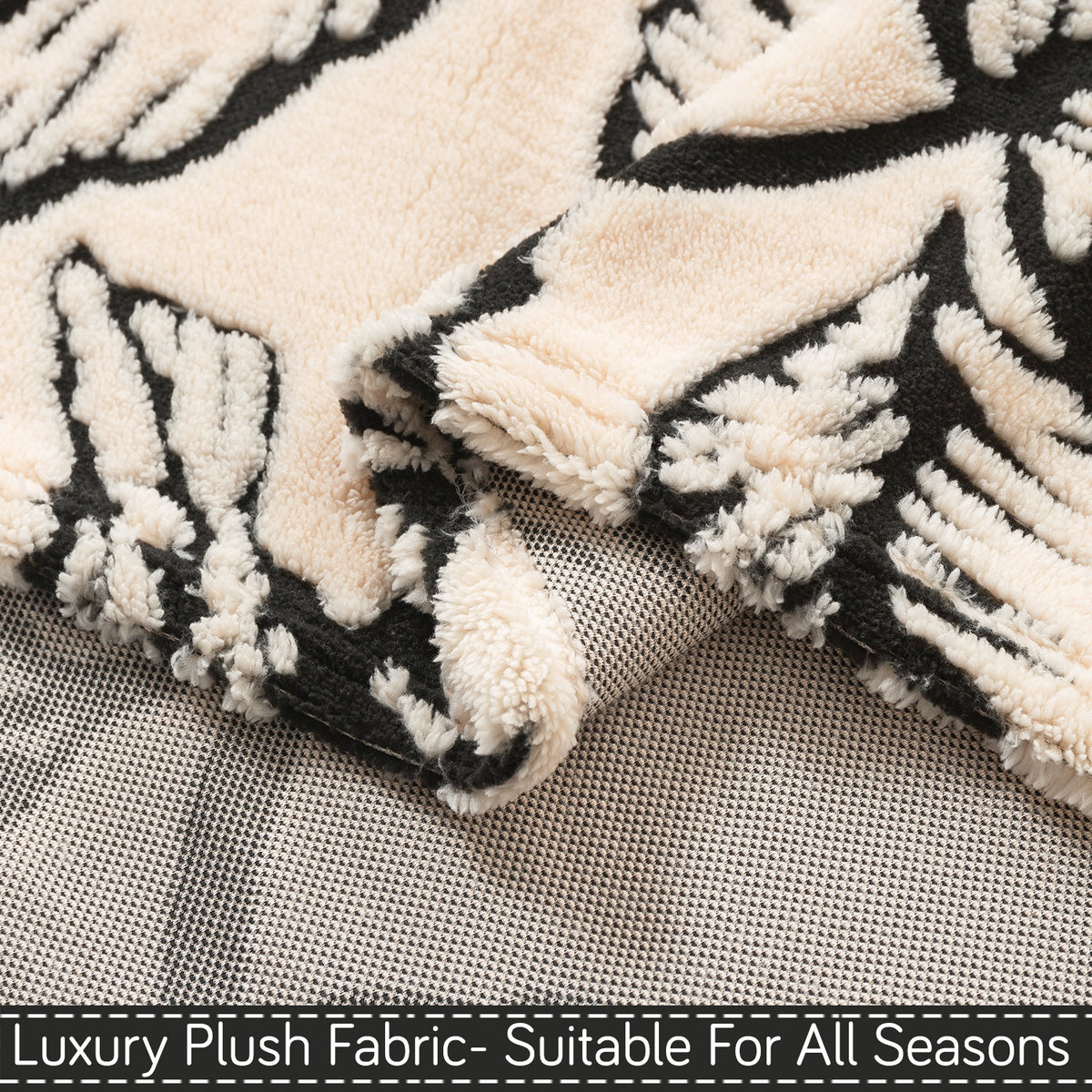 'Noirea Series' Plush Sofa Cover for Seat & Back, Botanical Leaf