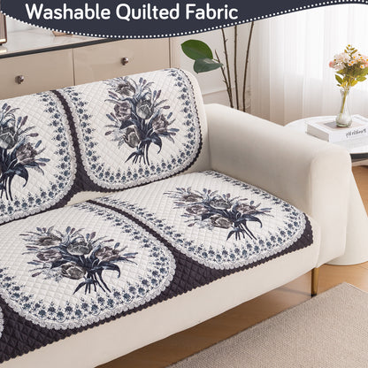 LoomVerse Quilted Sofa Cover Set Washable Sofa Panel for Seat & Back - Midnight Bloom