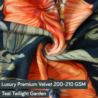 Buy Cozy Teal Twilight Garden Printed Zippered Velvet Cushion Covers for Luxury Look