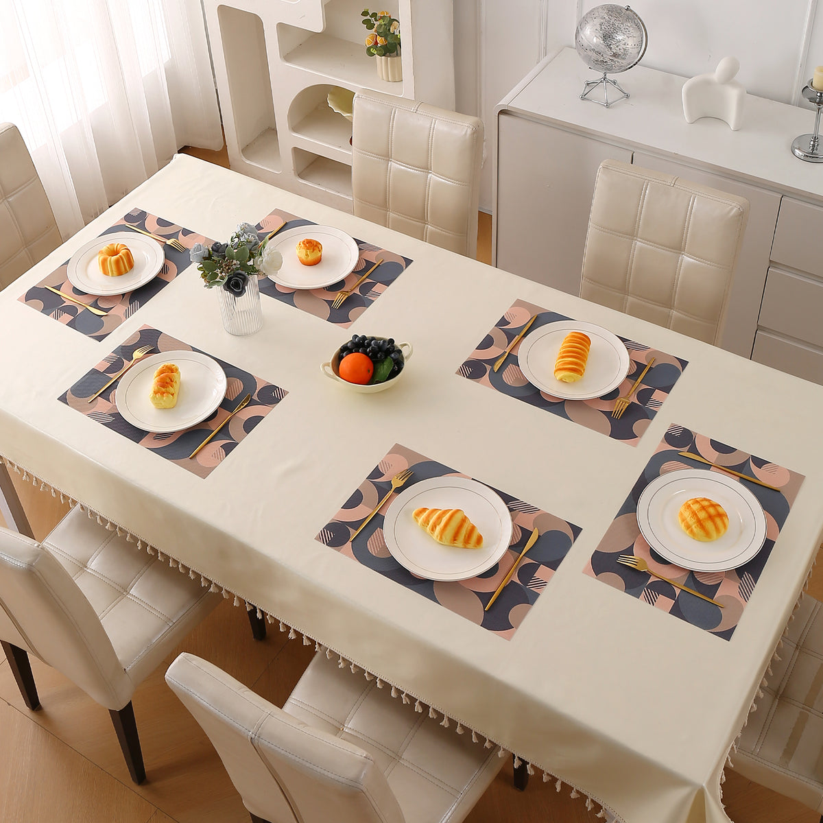 Color Splash PVC Mats for Dining Table, Retro Circles - Tan Brown