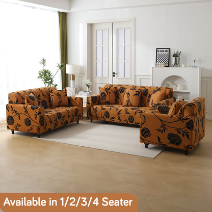 Copper Brown Floral Print stretchable sofa cover sets for 1,2,3,4,5 & 7 seater sofas