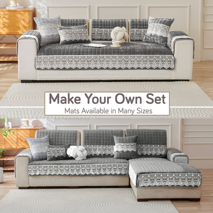 BelleLace Series Imperial Milk Velvet Sofa Cover Mat with Lace Design - Porpoise Grey
