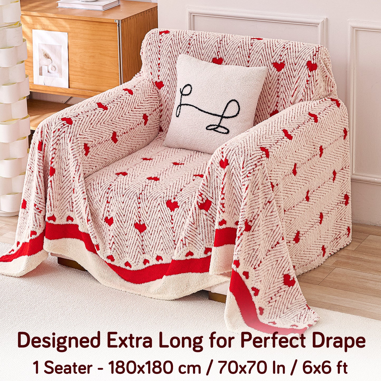 Buy Cherry Cream Colour Cozy Heart Series Luxury Plush Sofa Throw – 1 Seater Sofas | HOKIPO