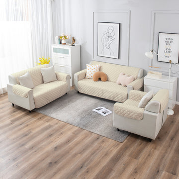 Cream quilted sofa cover​ for 3+2+1 seater sofa set