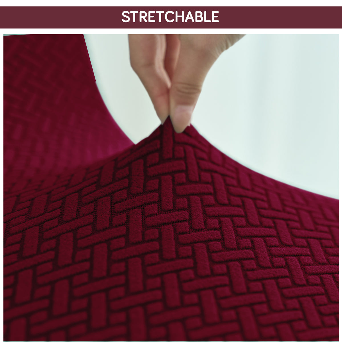 Premium Jacquard Fully Covered Cover for Swivel Dining Chair with Arms, Burgundy