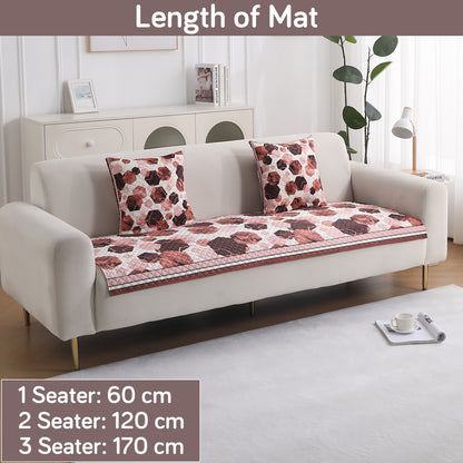 LiefNest Printed Holland Velvet Sofa Mat with Foam Filling - Geometric Hexagon Cider Red for 1/2/3 Seater & Armrest