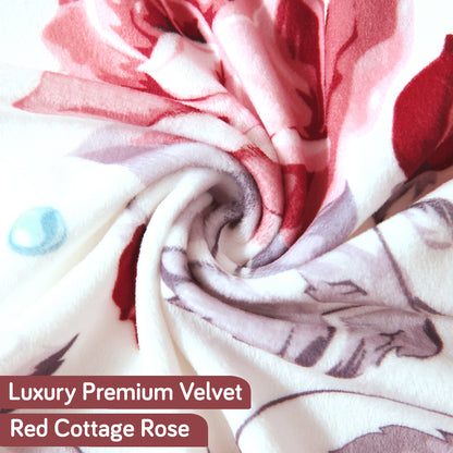 Buy Cozy Red Cottage Rose Printed Zippered Velvet Cushion Covers for Luxury Look