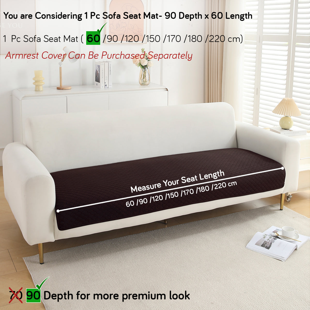 Polyester Quilted Sofa Cover Mats, Dark Brown