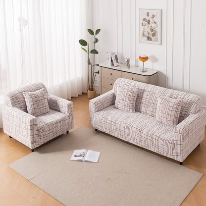 'Crossline Series' Jacquard Sofa Cover 1/2/3/4-seater Fully Covered, Rust Brown