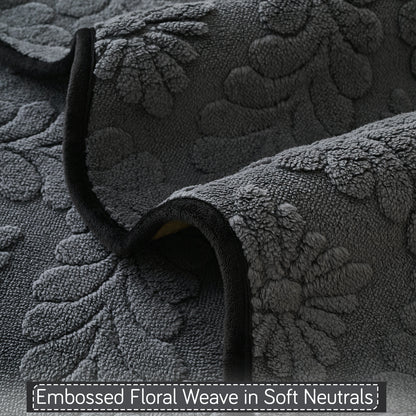 'Wavy Petal Crest Series' Plush Sofa Cover Throw for Complete Sofa, Charcoal Grey