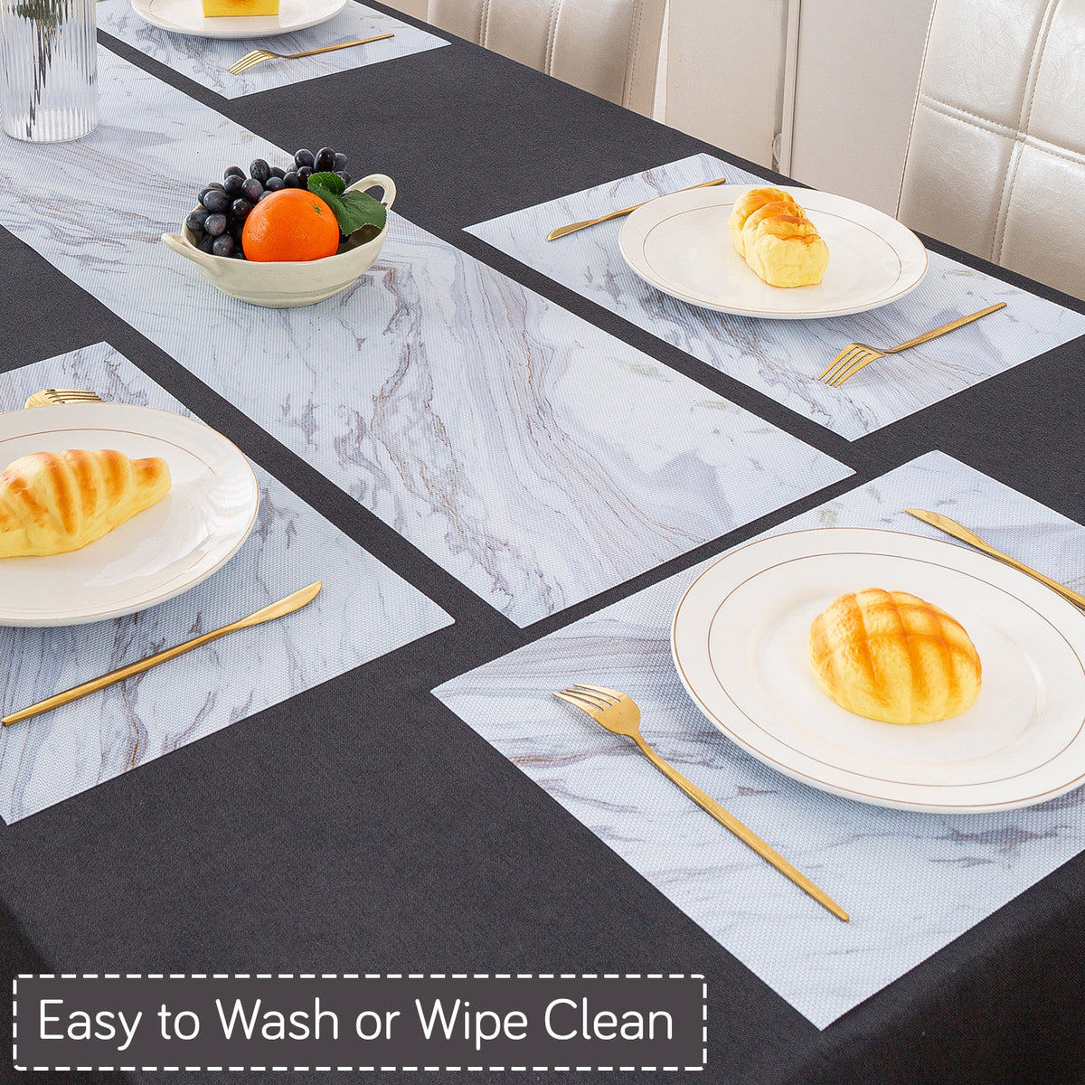 Marble Fusion PVC Mats for Dining Table, Glacier Vein - Frost Grey