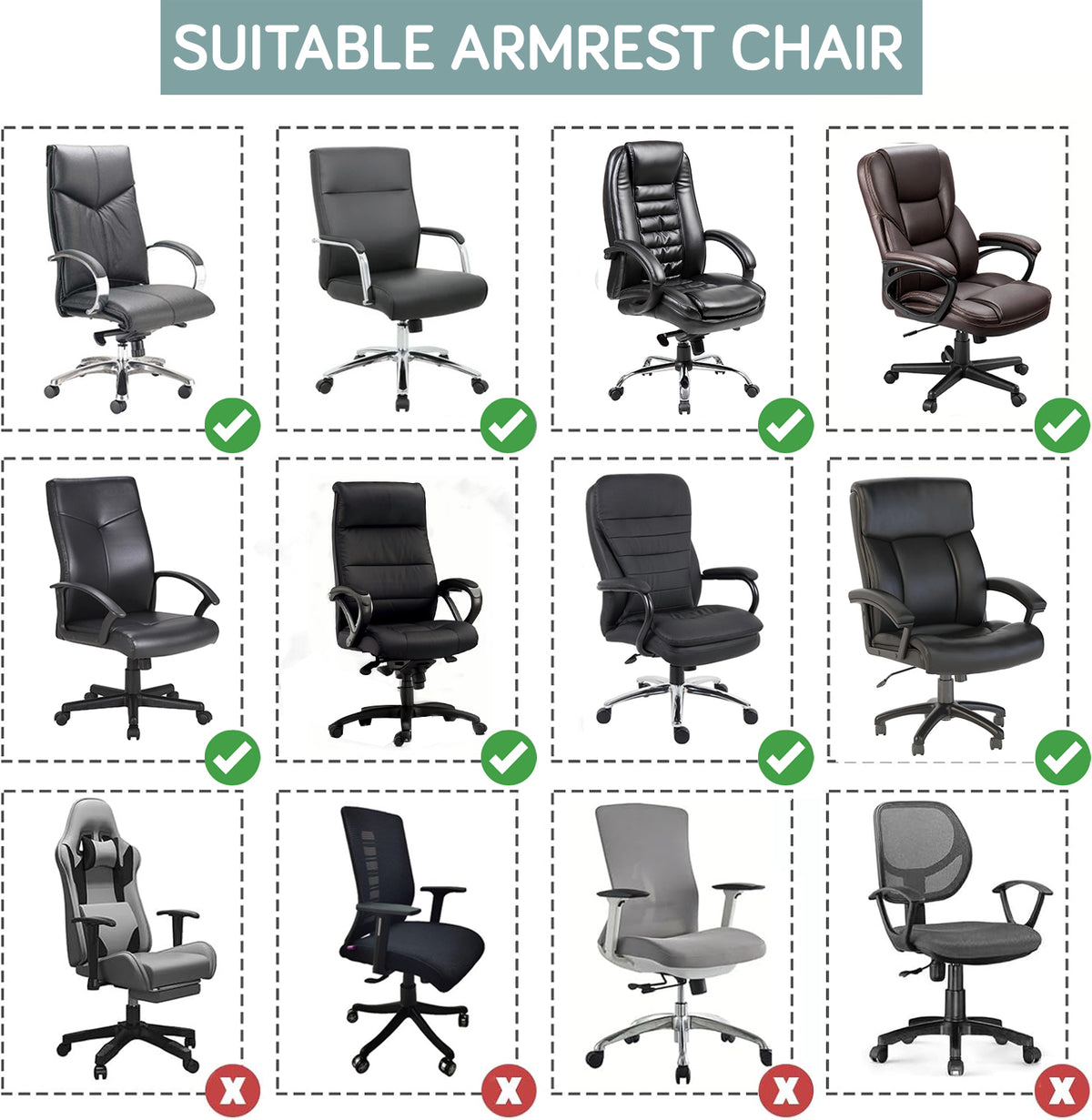 170gsm Jacquard Office Chair Arm Rest Cover (Zipper Style), 1 Pair, Green