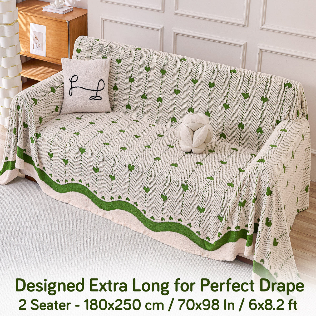 Buy Forest Cream Colour Cozy Heart Series Luxury Plush Sofa Throw – 2 Seater Sofas | HOKIPO