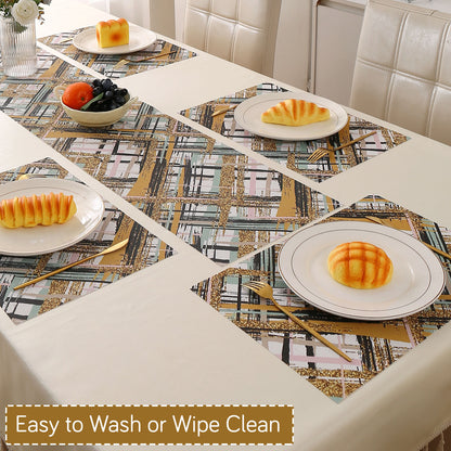 Marble Fusion PVC Mats for Dining Table, Crosshatch - Mustard Gold