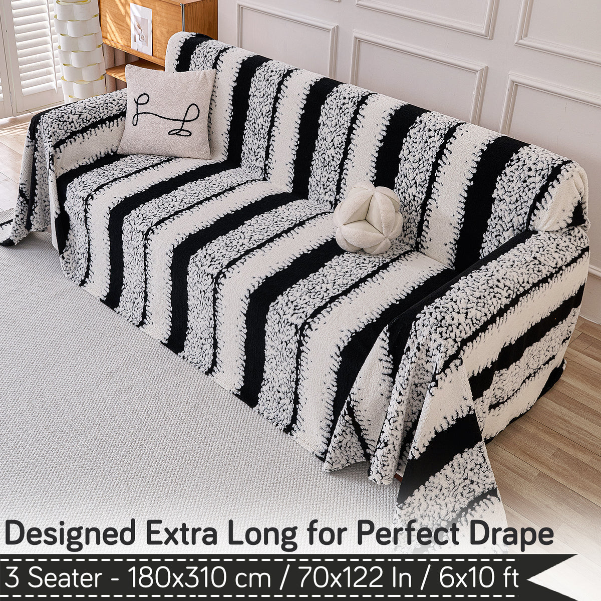 Buy Black Colour Luxury Wavy Plush Sofa Throw Blanket | HOKIPO