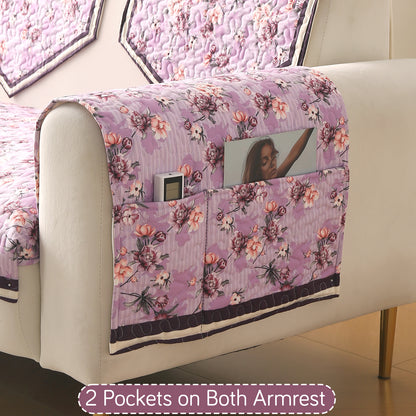 Florentina Series Printed Holland Velvet Sofa Mat - Peony Lavender