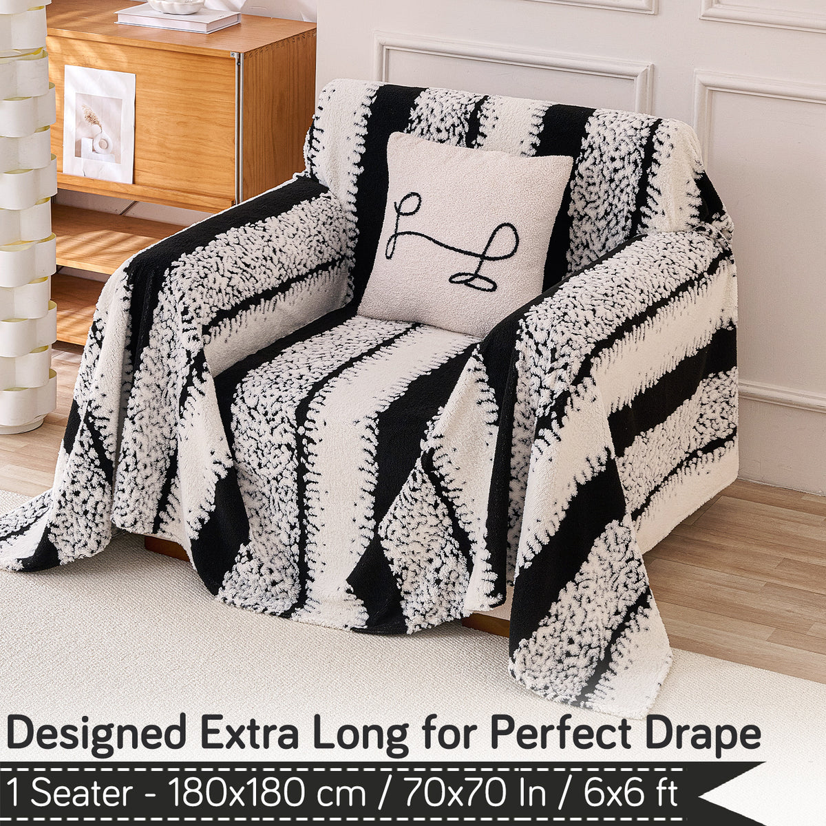 Buy Black Colour Luxury Wavy Plush Sofa Throw – 1 Seater Sofas | HOKIPO