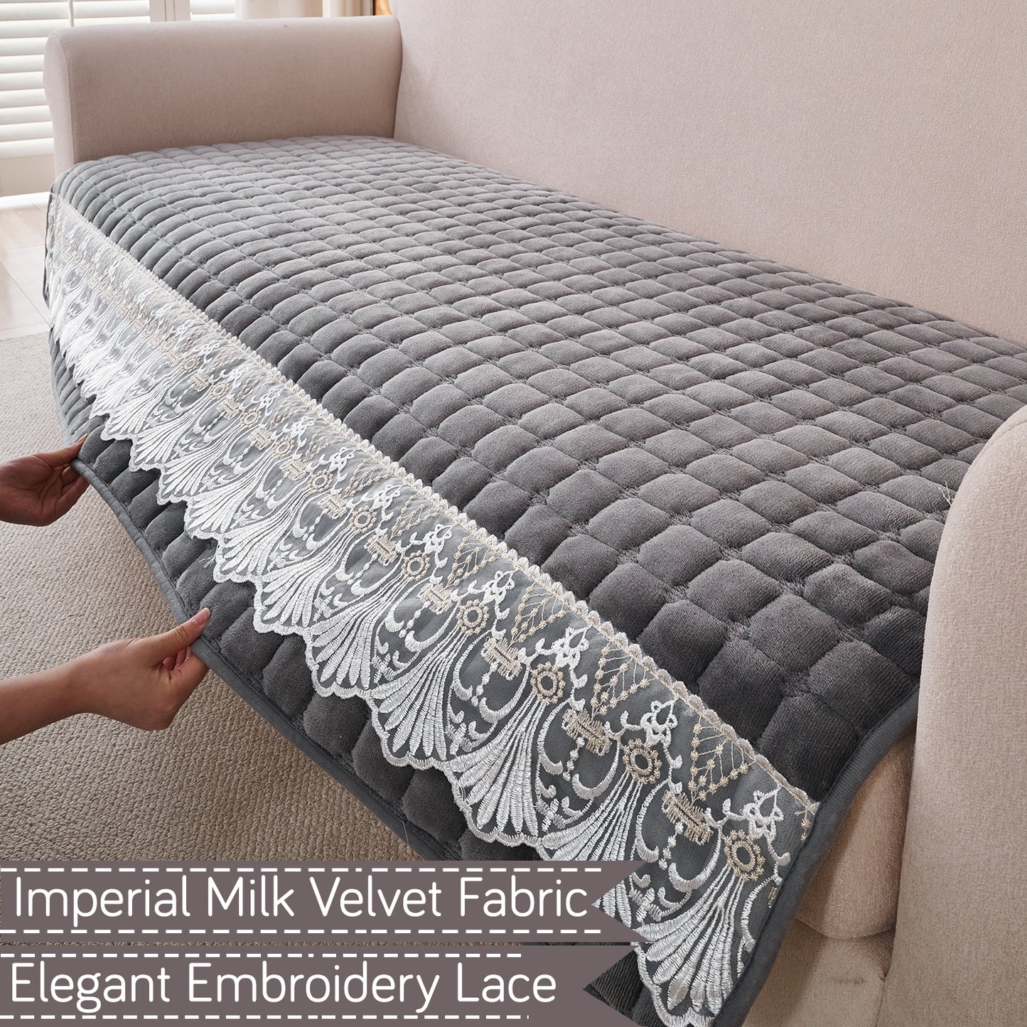 BelleLace Series 5-Seater Sofa Cover (3+1+1), Porpoise Grey