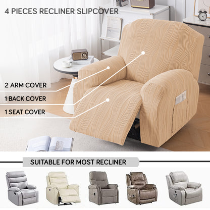 Buy Blush Beige Colour nestiva series knitting Jacquard 4 Pieces Recliner Slipcover | HOKIPO