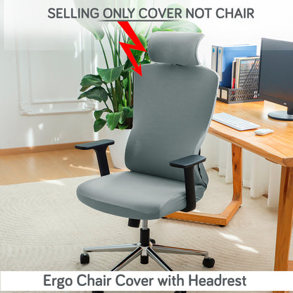 Office Chair Cover with Headrest (High-Back) – 140 GSM Stretch Fabric – Washable, Anti-Slip Fit for Ergonomic Mesh Office Chairs, Smokey Grey