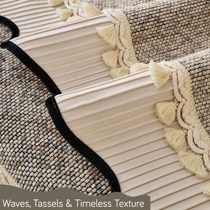 'Wavy Royale Series' Thick Woven Weave Chenille Sofa Cover with Tassel, Taupe Mist