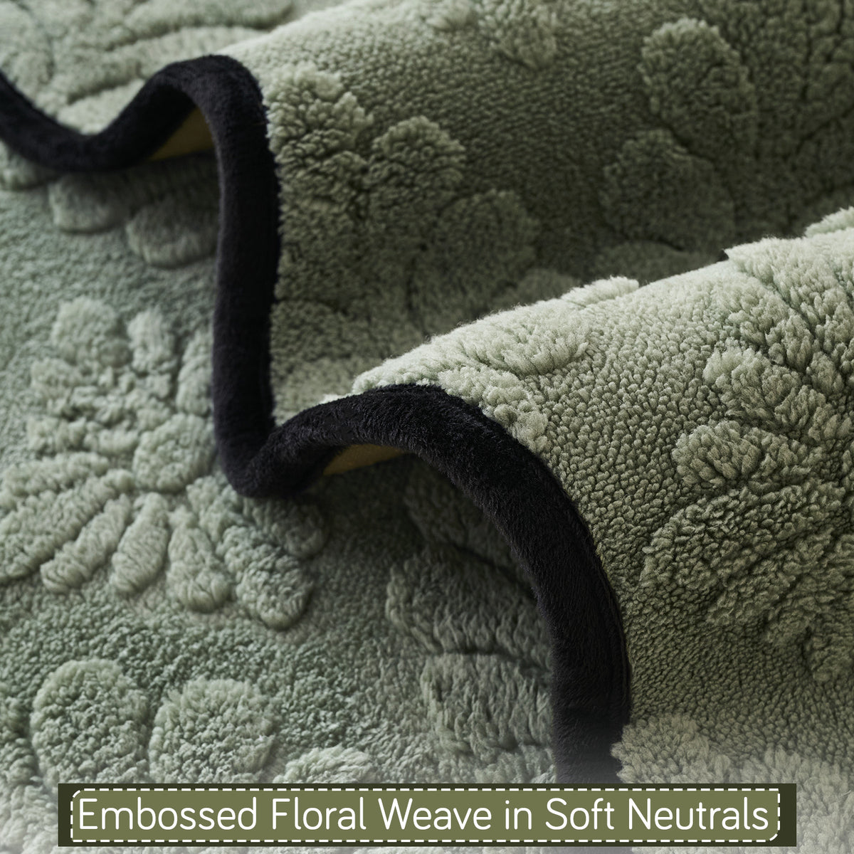 Buy Sage Green Colour Embossed Floral Weave in Soft Neutrals Sofa Throw | HOKIPO