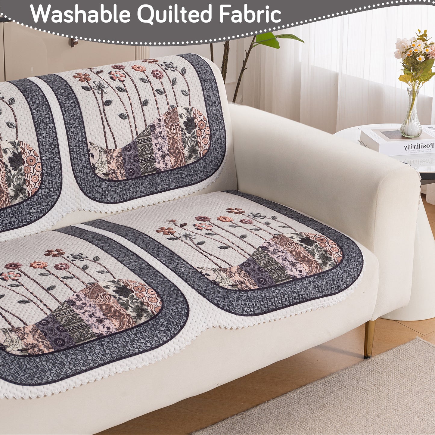 HeavenHue Fleece Soft Touch Quilted Sofa Cover Set Washable Sofa Panel for Seat & Back - Mystic Wings