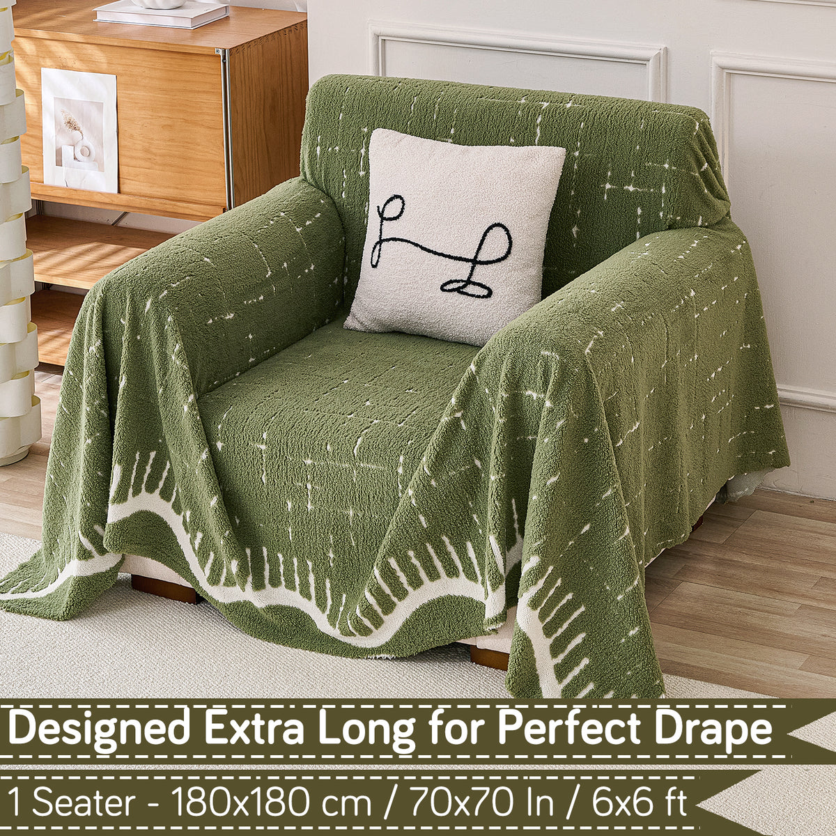 Buy Green Colour Supple Soft Wavy Plush Sofa Throw – 1 Seater Sofas | HOKIPO