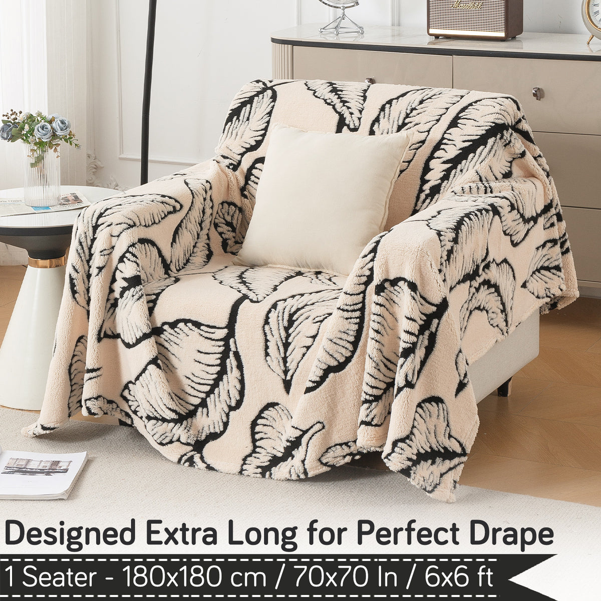 Buy Botanical Leaf Design Noirea Series Plush Sherpa Sofa Throw – 1 Seater Sofas | HOKIPO