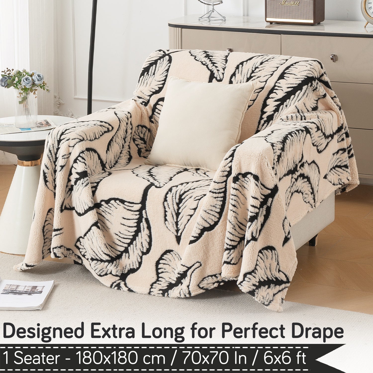 Buy Botanical Leaf Design Noirea Series Plush Sherpa Sofa Throw – 1 Seater Sofas | HOKIPO